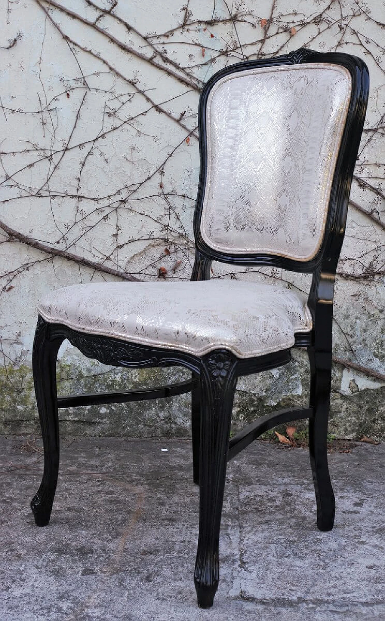 Sedia da pranzo in stile veneziano con velluto pitonato argento, anni 2000 1379628