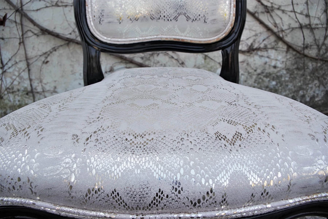 Sedia da pranzo in stile veneziano con velluto pitonato argento, anni 2000 1379630