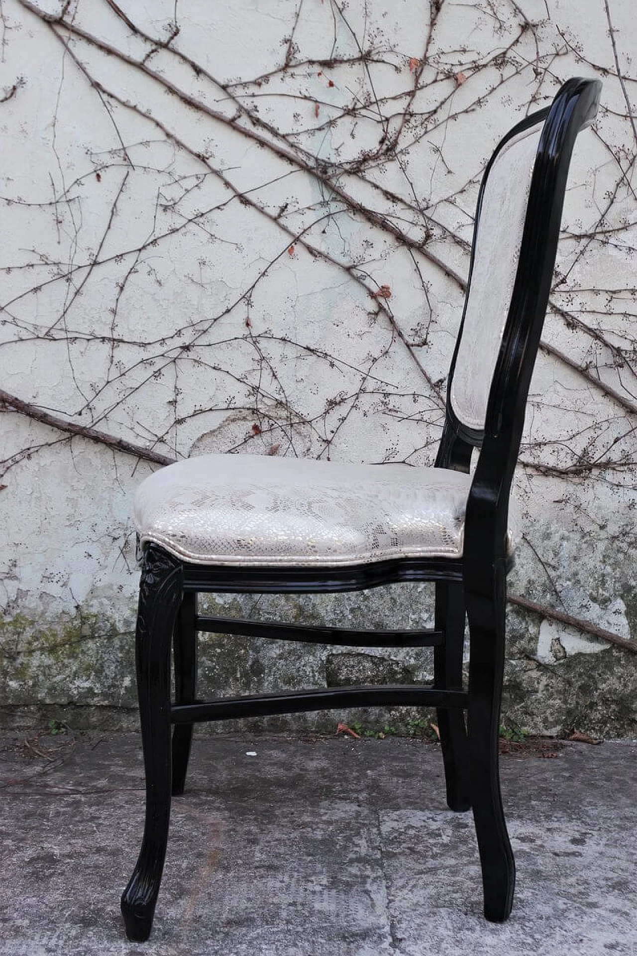 Sedia da pranzo in stile veneziano con velluto pitonato argento, anni 2000 1379631