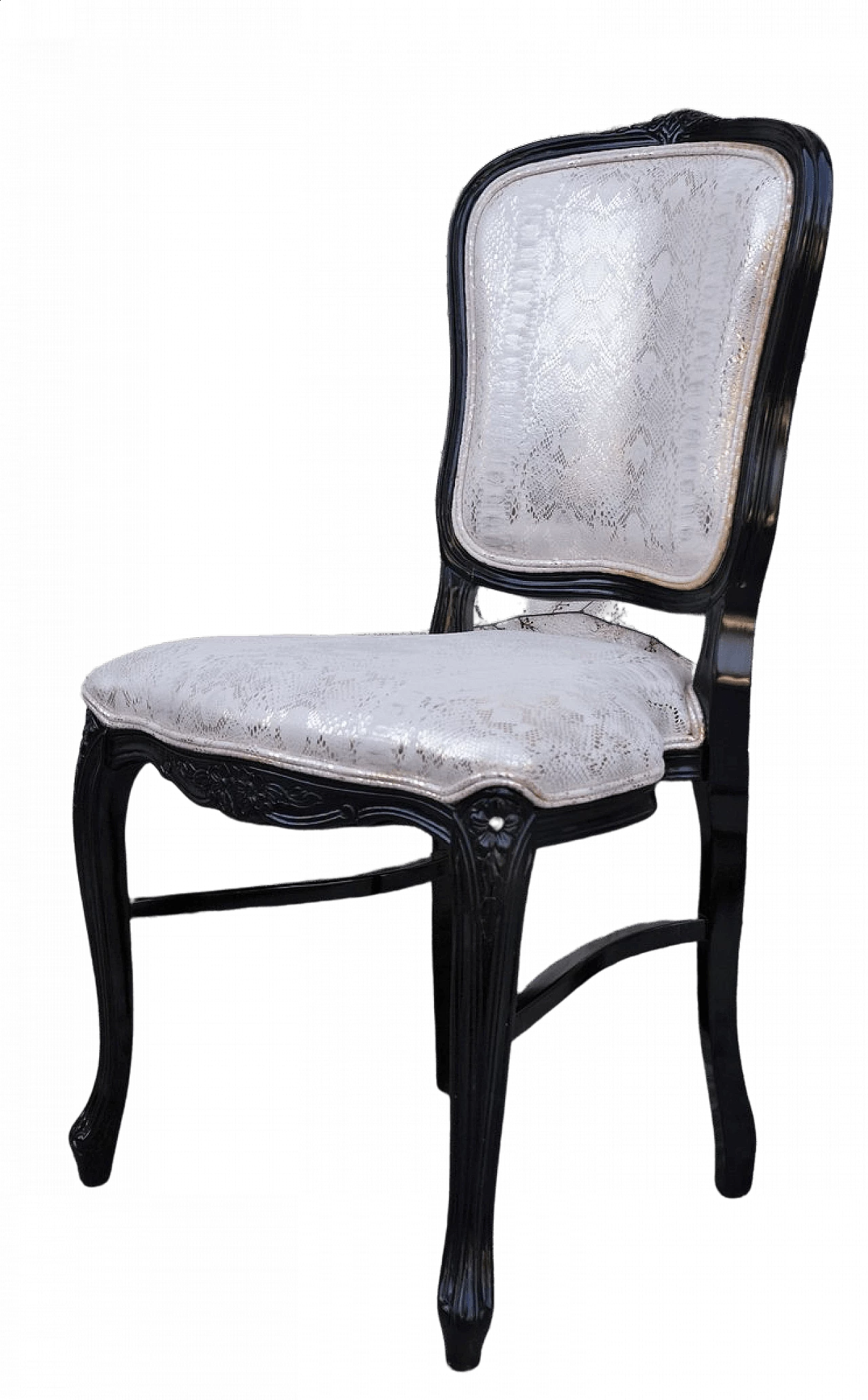 Sedia da pranzo in stile veneziano con velluto pitonato argento, anni 2000 1379640