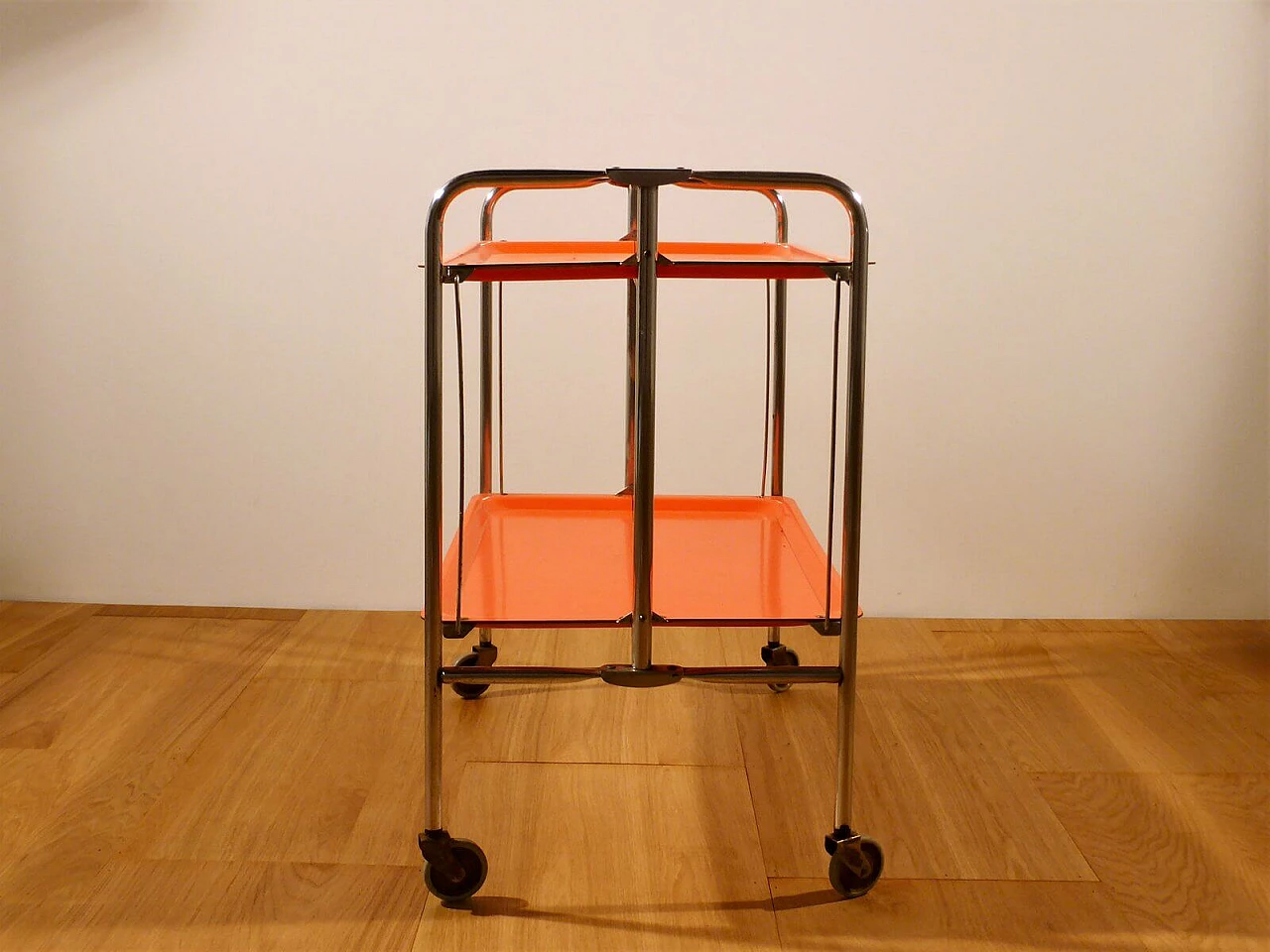 Orange plastic and metal folding trolley, 1970s 1379865