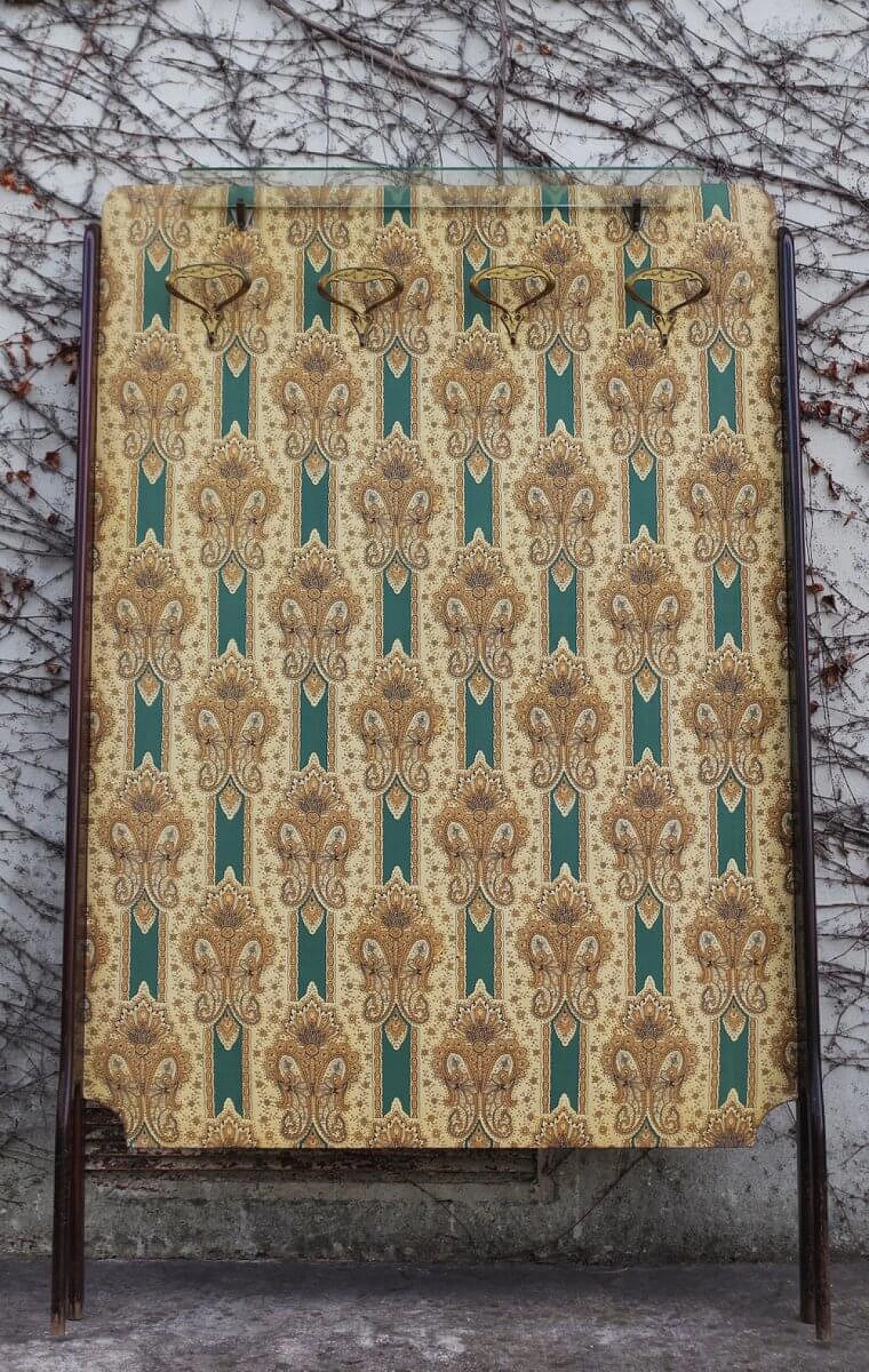 Appendiabiti di Paolo Buffa in mogano con tessuto decorato, anni '50 1379886