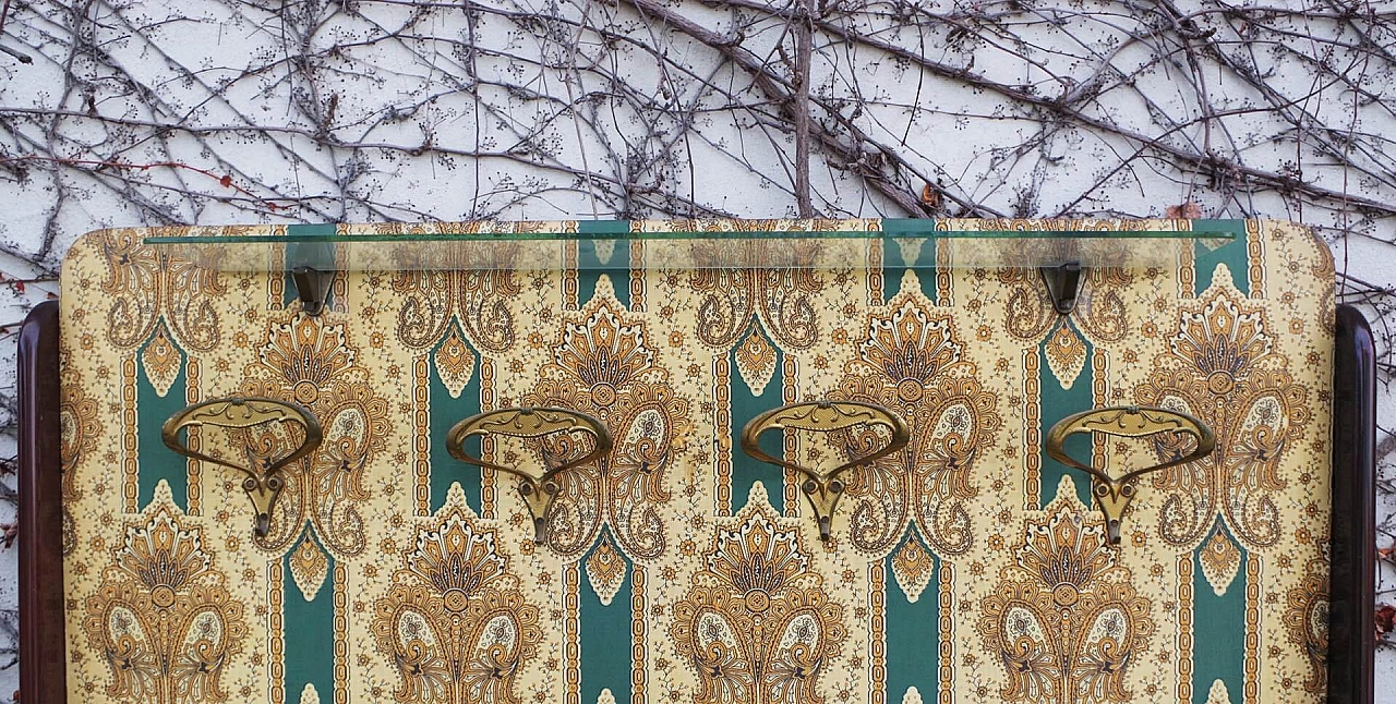 Appendiabiti di Paolo Buffa in mogano con tessuto decorato, anni '50 1379888