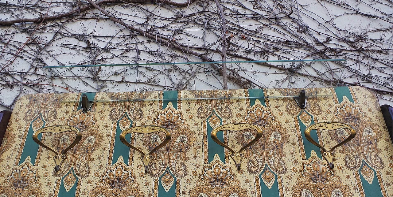 Appendiabiti di Paolo Buffa in mogano con tessuto decorato, anni '50 1379891
