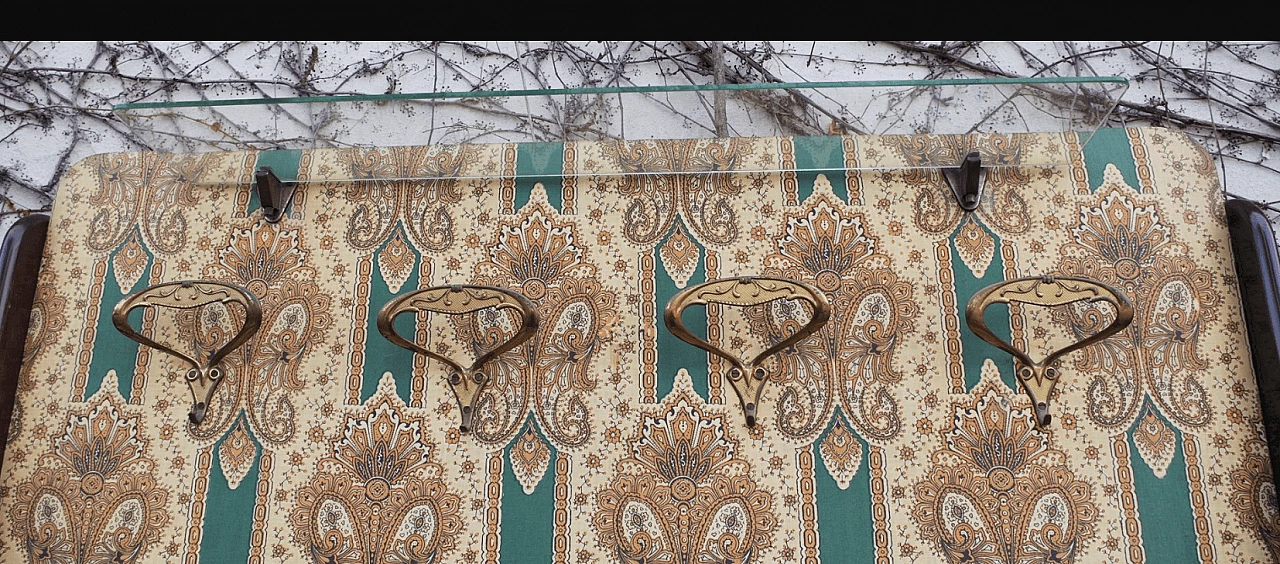 Appendiabiti di Paolo Buffa in mogano con tessuto decorato, anni '50 1379895