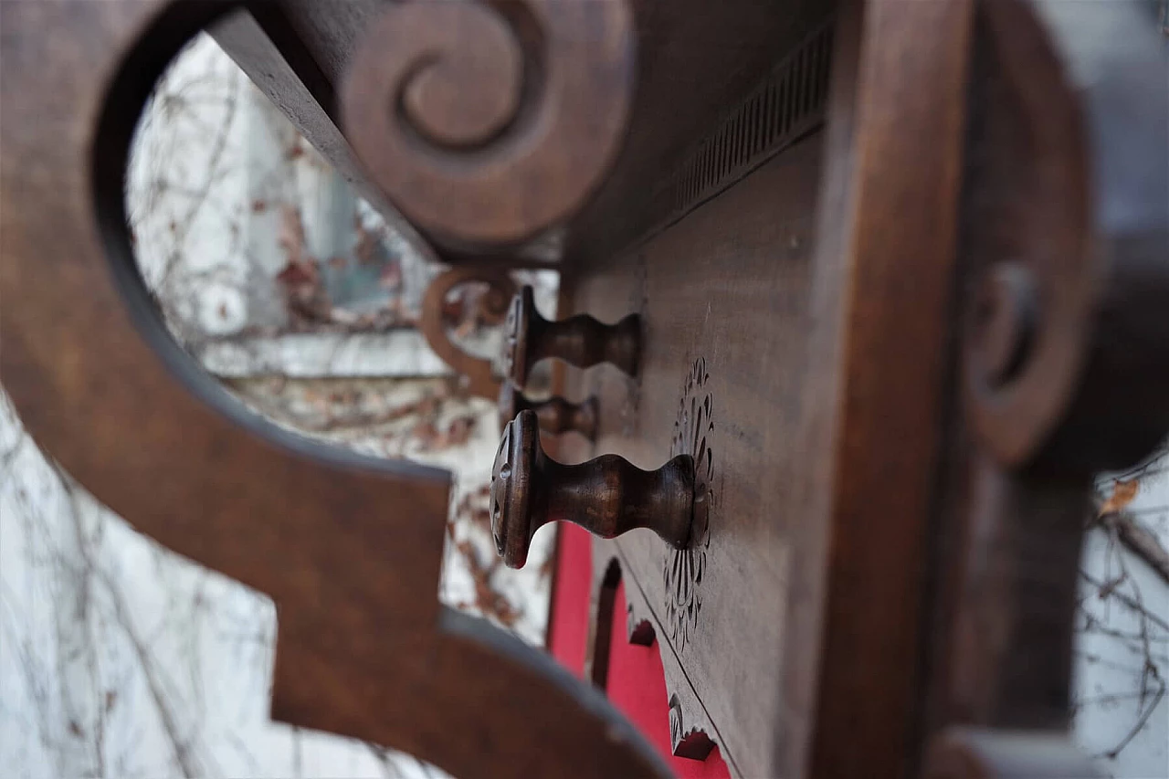 Wall-mounted coat rack in wood and red velvet, 1950s 1379928