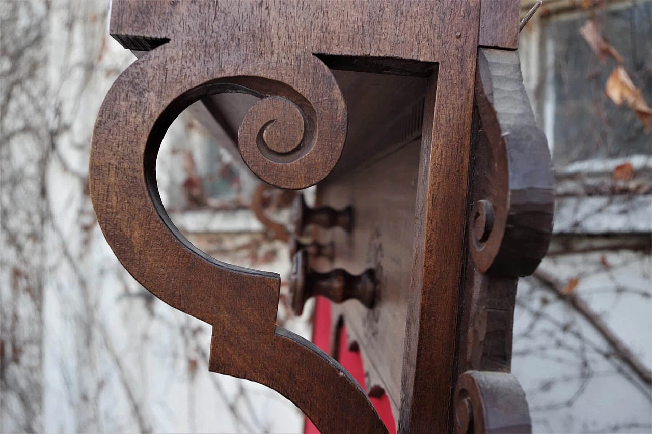 Wall-mounted coat rack in wood and red velvet, 1950s 1379929