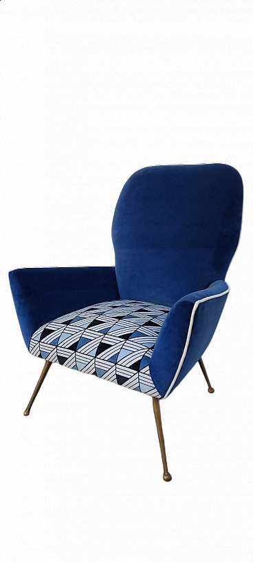 Velvet armchairs with brass feet, 60's