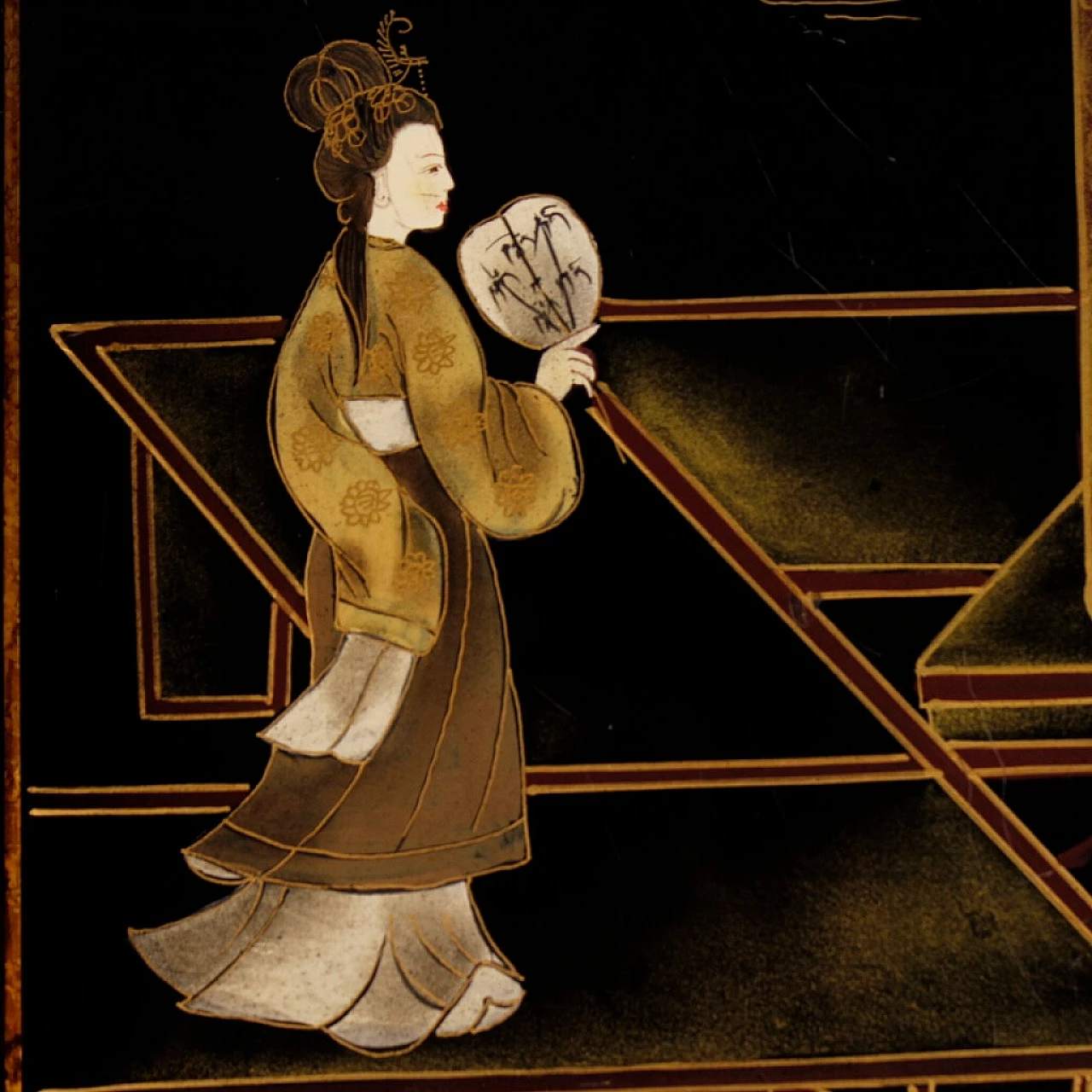 French coffee table in lacquered, painted and gilded wood with chinoiserie decorations 1379956