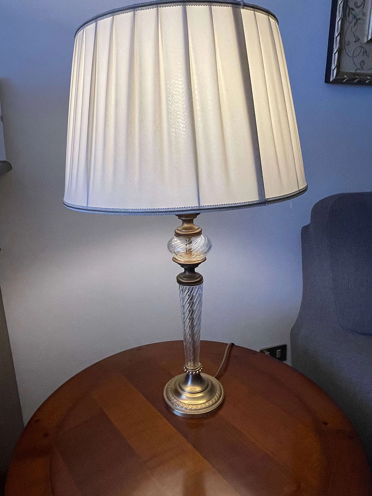 Glass table lamp with ivory lampshade 1380010
