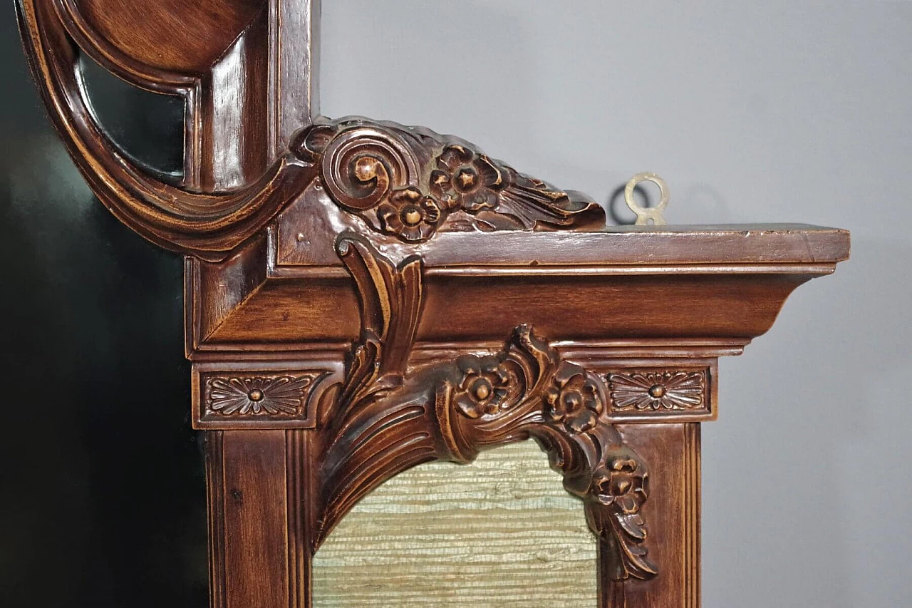 Wooden mirror with clock, 1960s 1380018