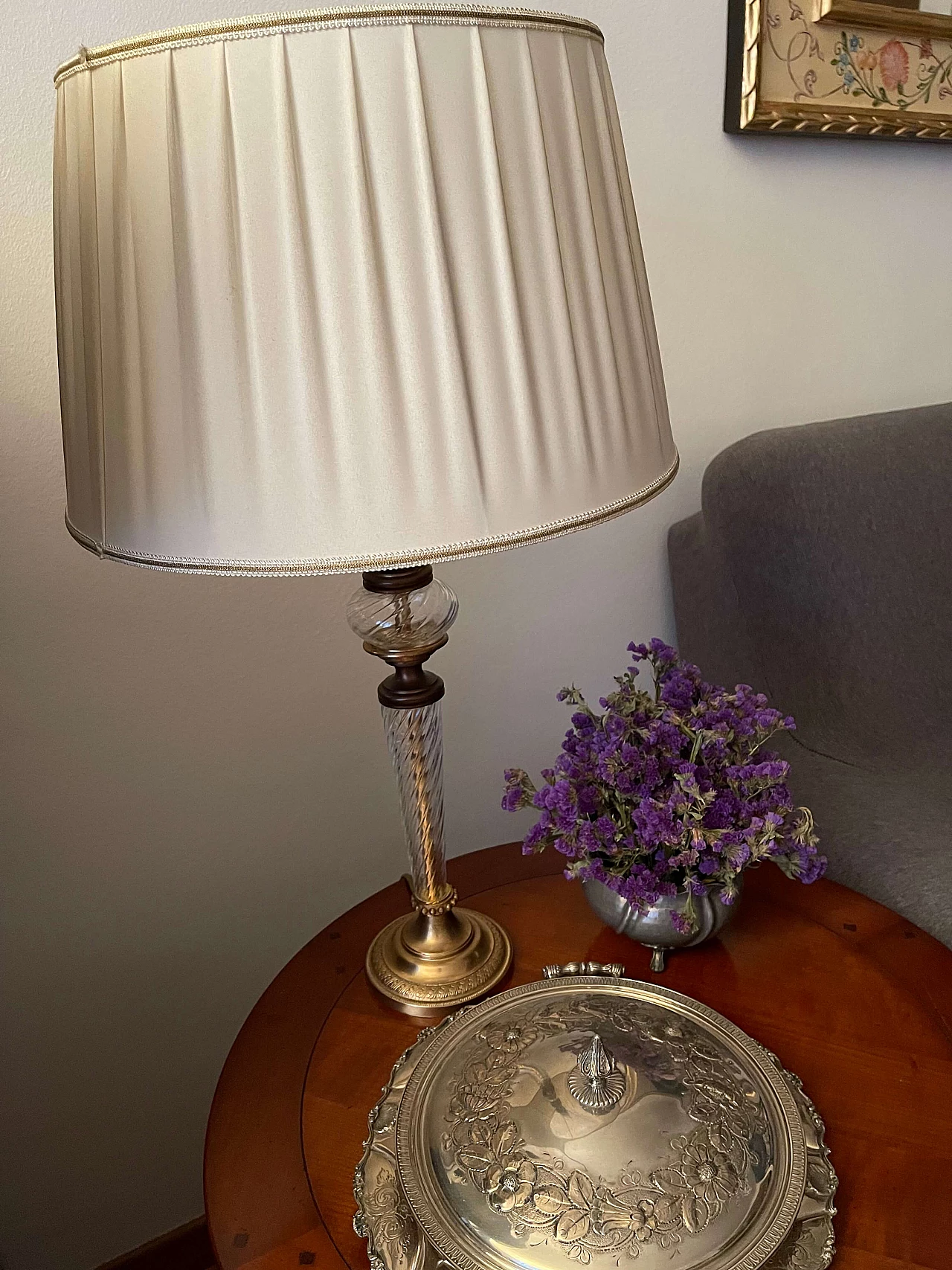Glass table lamp with ivory lampshade 1380028