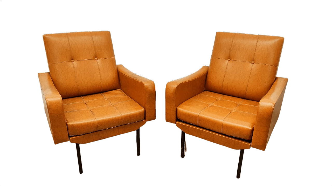 Pair of armchairs with brown fabric, 1960s 1380063