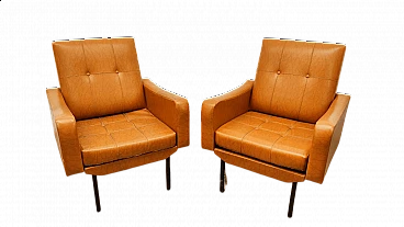 Pair of armchairs with brown fabric, 1960s