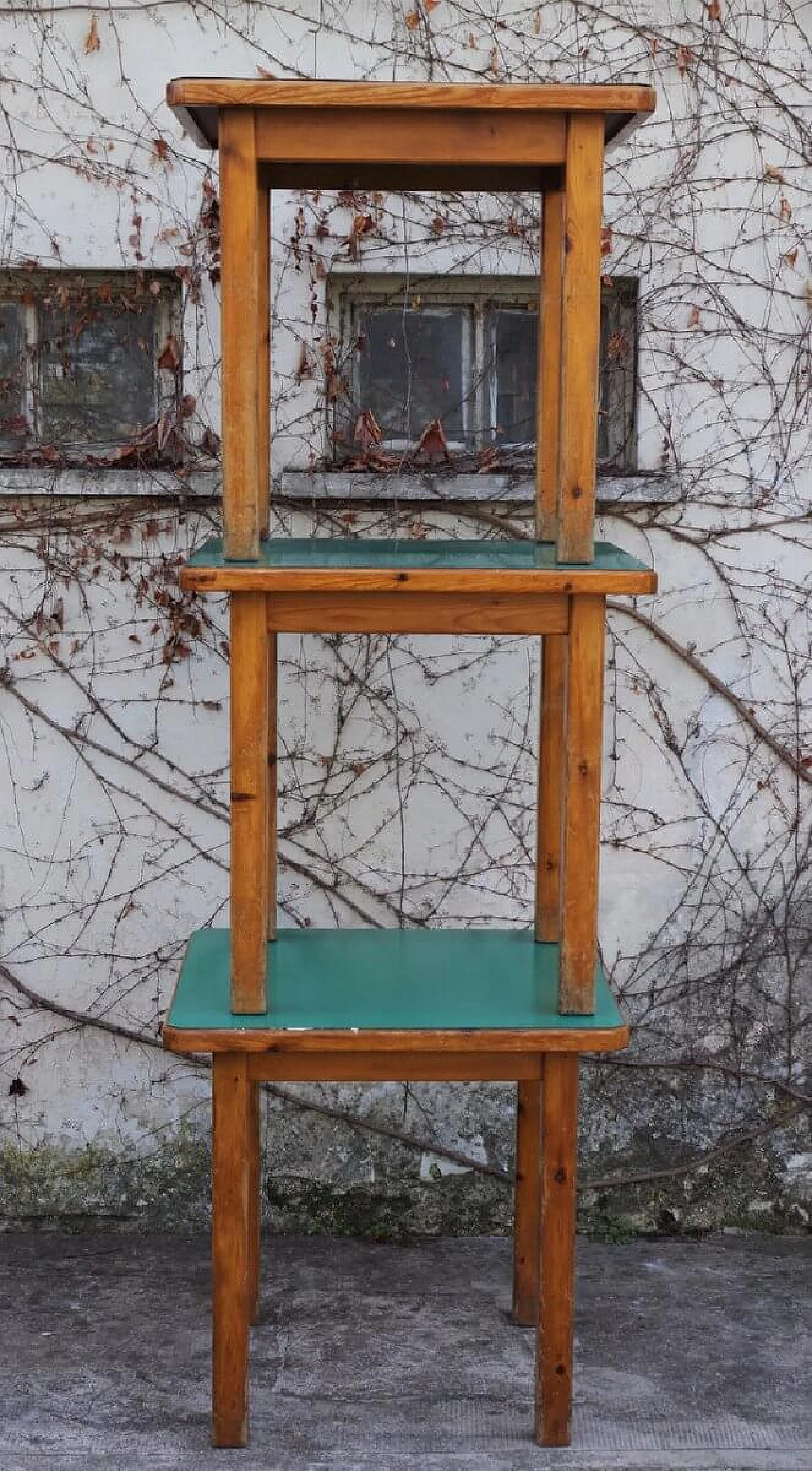 3 wooden card tables with green laminate top, 1950s 1380114