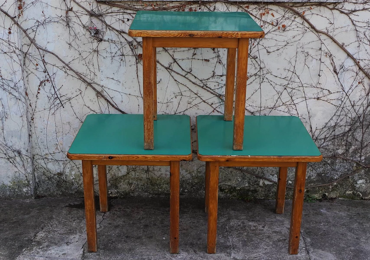 3 wooden card tables with green laminate top, 1950s 1380118
