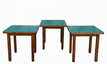 3 wooden card tables with green laminate top, 1950s