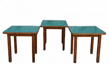 3 wooden card tables with green laminate top, 1950s