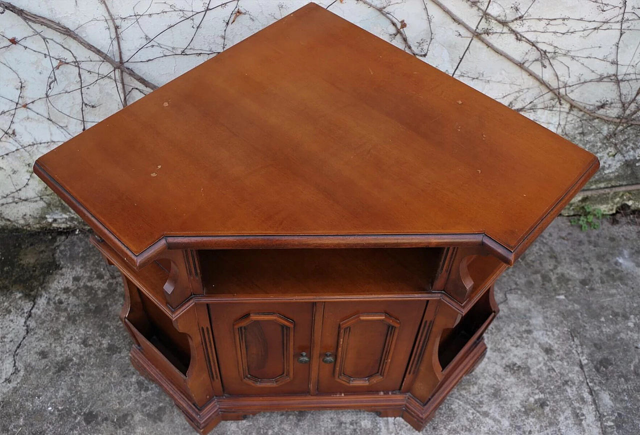 Walnut corner cabinet with magazine rack, 1950s 1380175