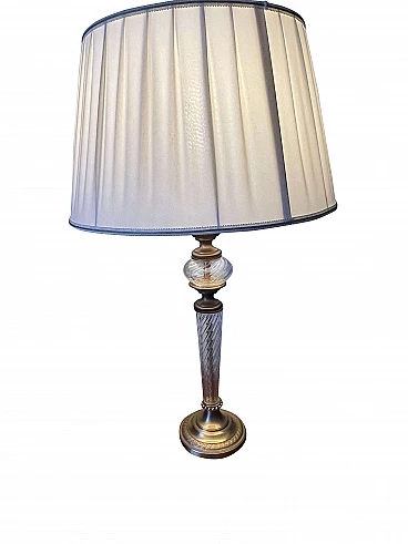Glass table lamp with ivory lampshade