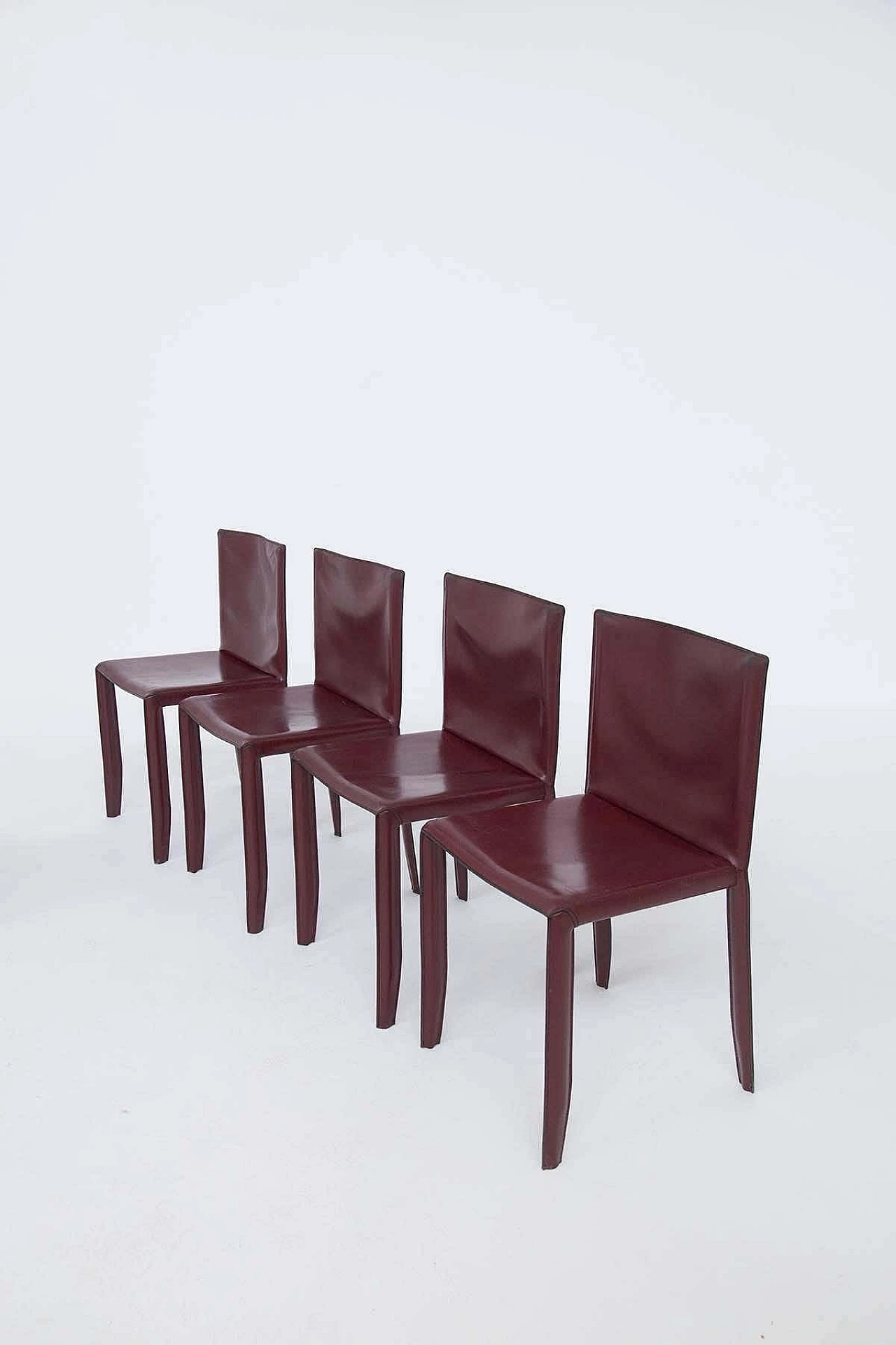6 burgundy leather table chairs with visible stitching for Cattelan Italia, 1980s 1380229
