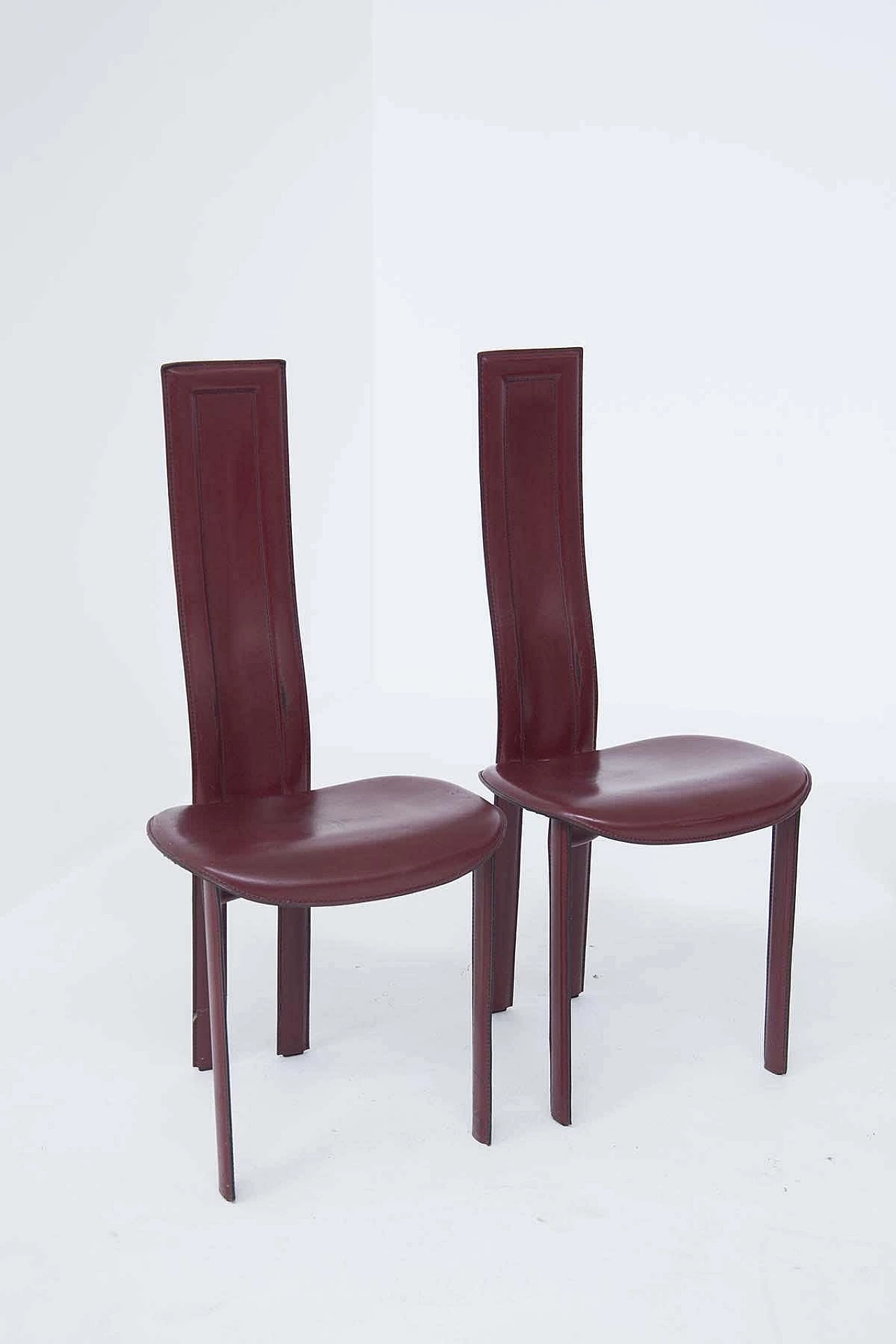 6 burgundy leather table chairs with visible stitching for Cattelan Italia, 1980s 1380230