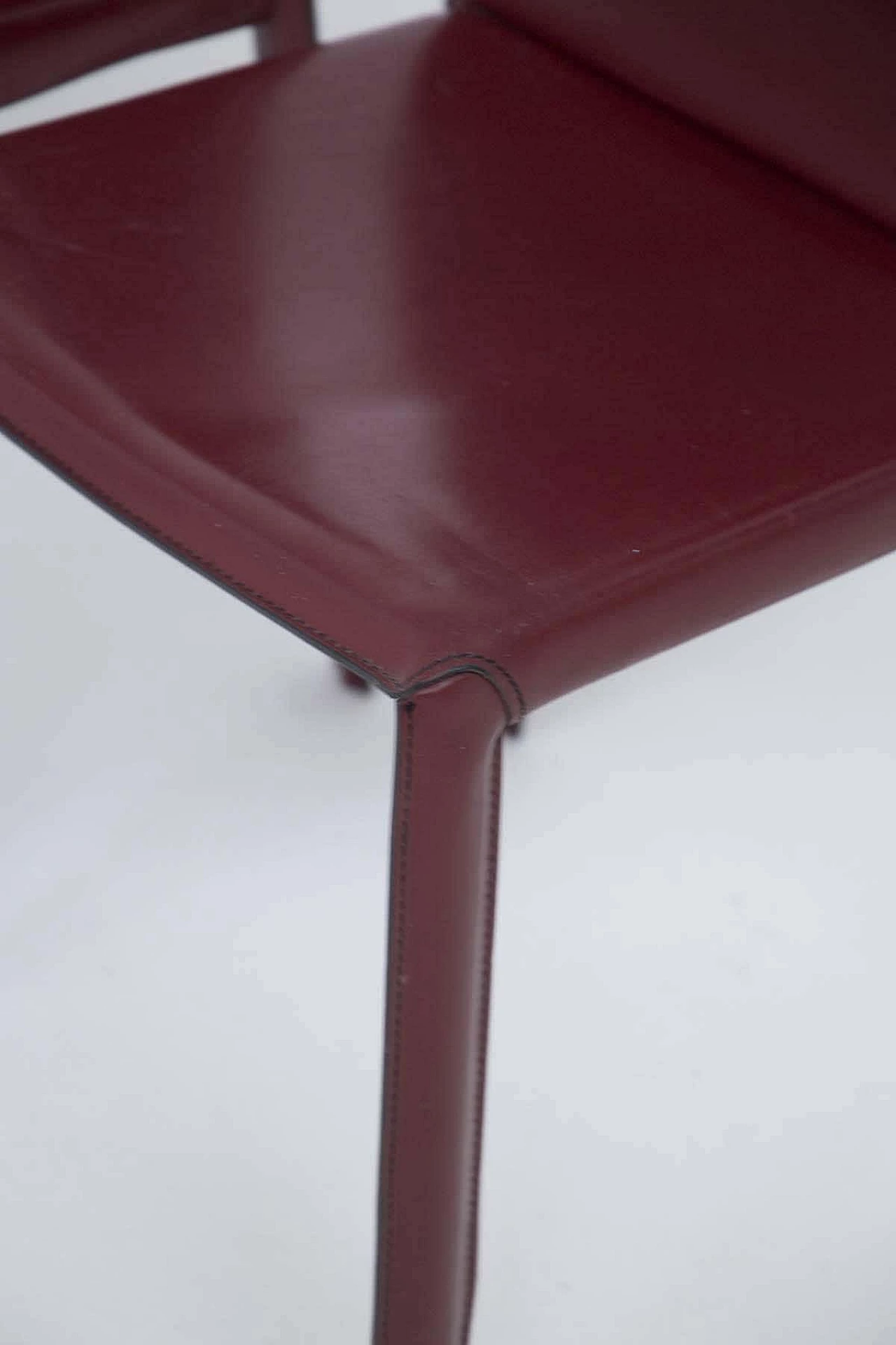 6 burgundy leather table chairs with visible stitching for Cattelan Italia, 1980s 1380232