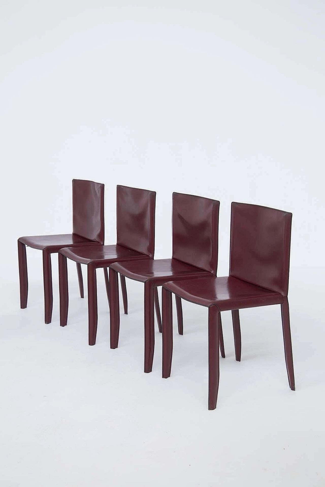 6 burgundy leather table chairs with visible stitching for Cattelan Italia, 1980s 1380233