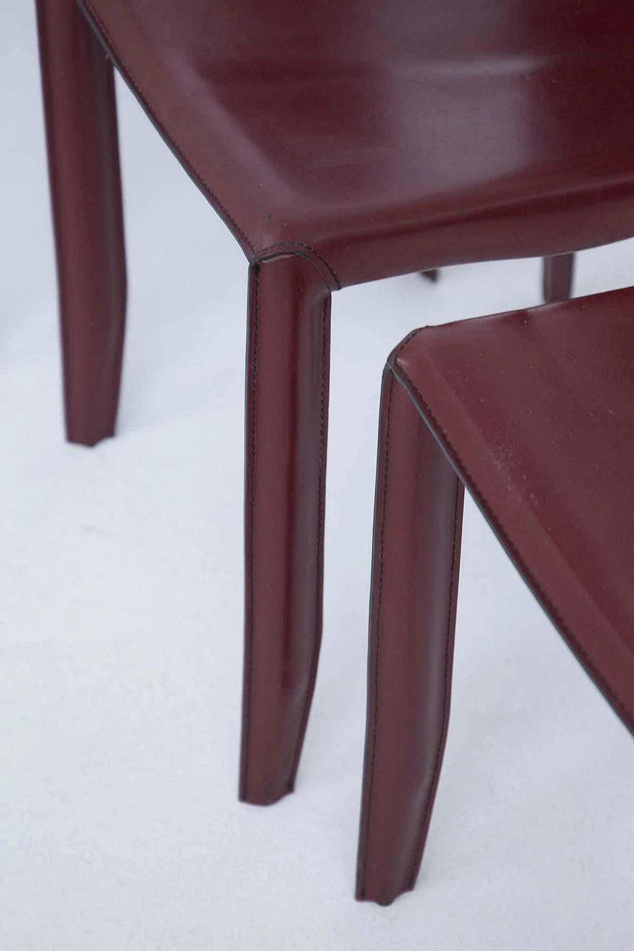 6 burgundy leather table chairs with visible stitching for Cattelan Italia, 1980s 1380235