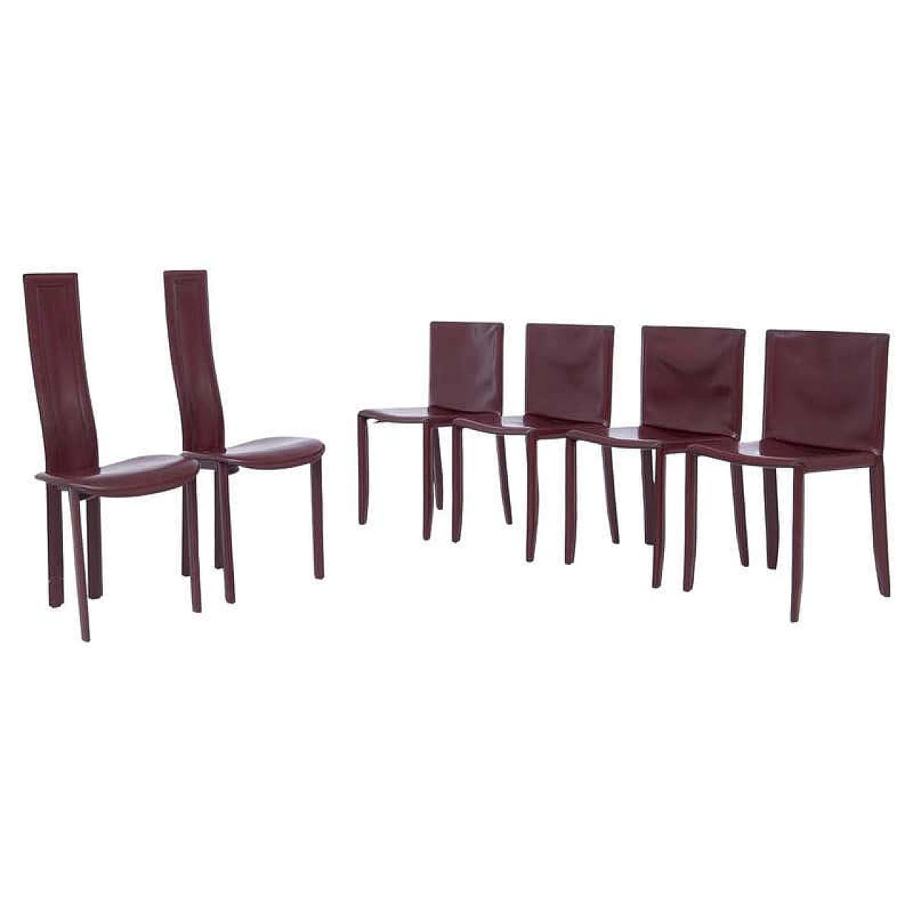 6 burgundy leather table chairs with visible stitching for Cattelan Italia, 1980s 1380236