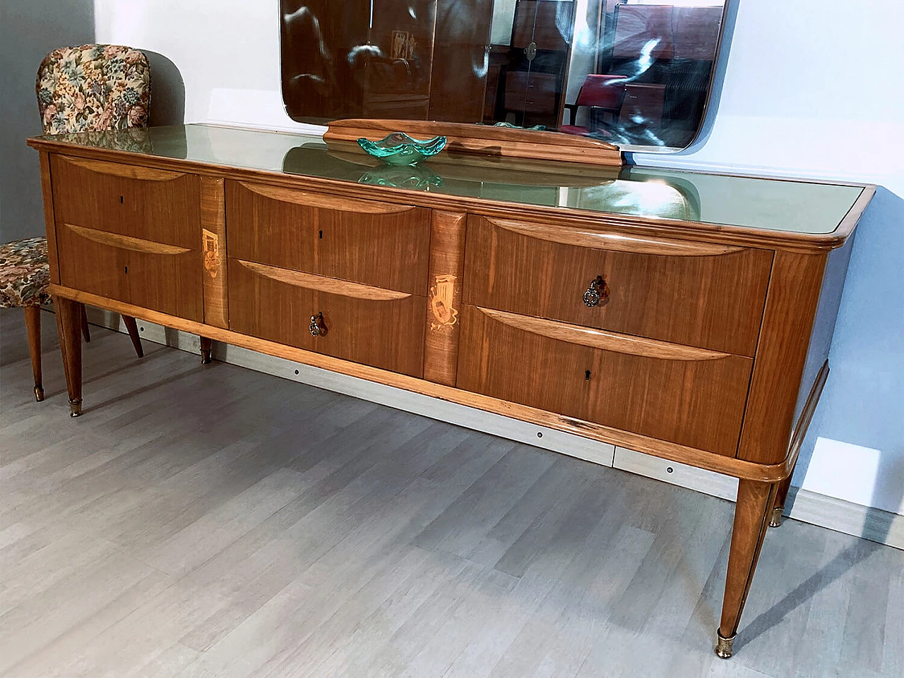 Italian Mid Century Inlaid Chest of Drawers with Mirror by Paolo Buffa, 1950s 1380284