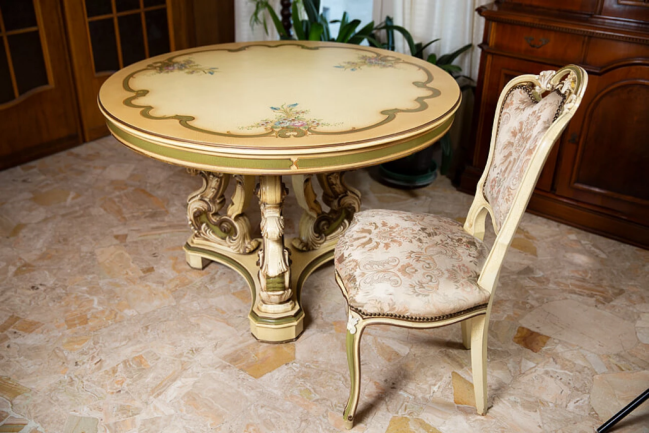 Venetian living room set with round table and 4 chairs, 1960s 1380300