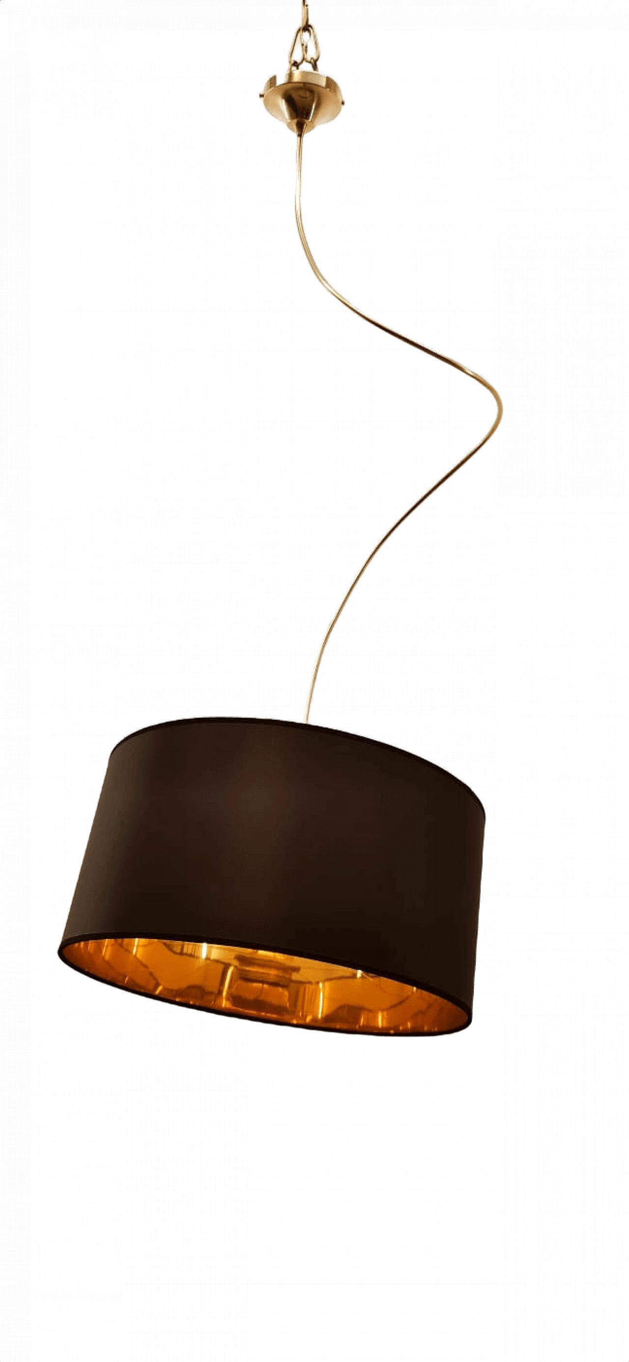 Lampada a sospensione con braccio regolabile nero e oro, anni '80 1380370