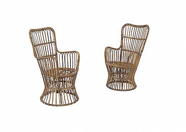 Pair of rattan armchairs by Luigi Caccia Dominioni, 1960s