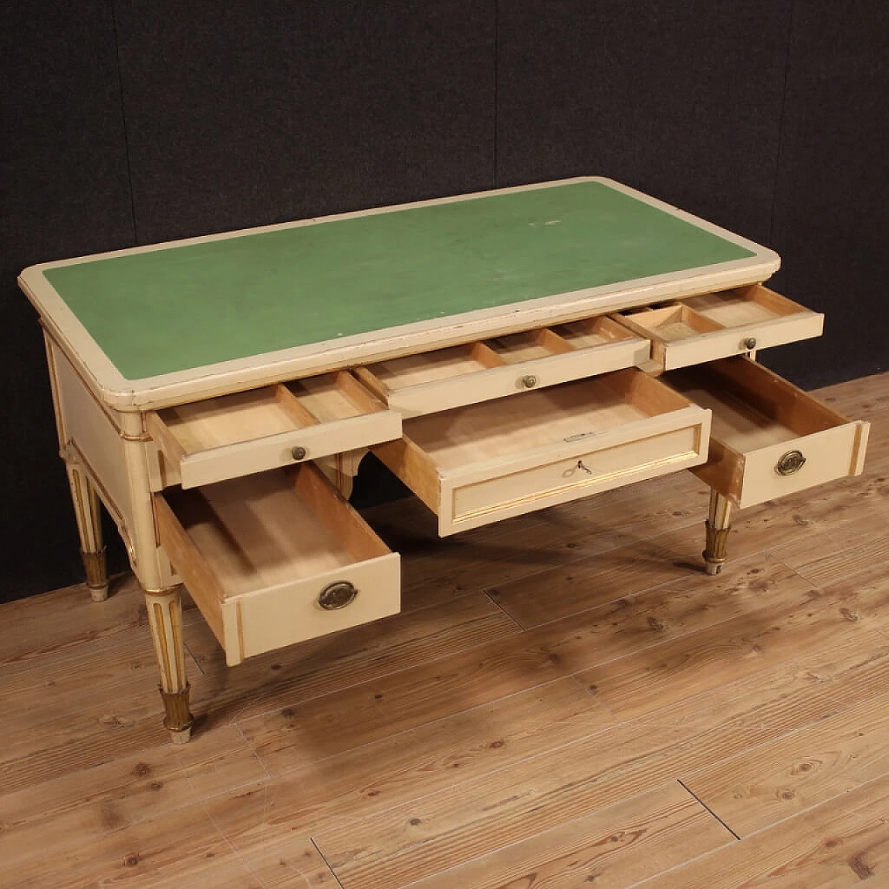 Desk with 6 lacquered and painted drawers, 1930s 1380512