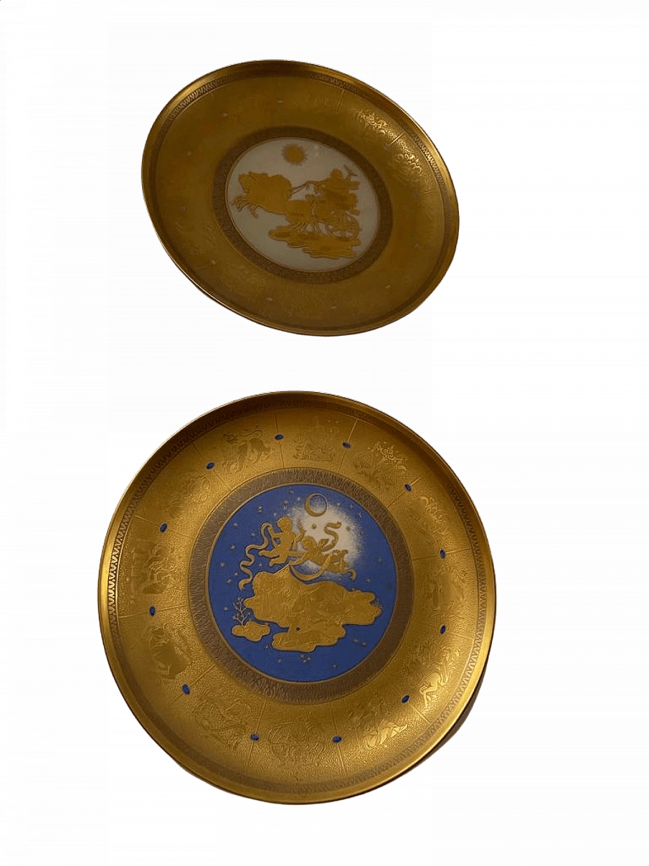 Coppia di piatti in porcellana Notte e Giorno di Arte Morbelli, anni '70 1380703