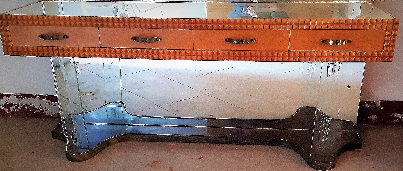 Handmade glass vanity console with large mirror, 1940s 1380730