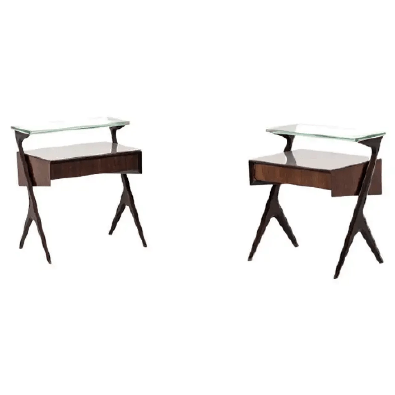 Pair of bedside tables attributed to Ico Parisi in glass and wood, 1950s 1380761
