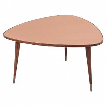 Tavolino attribuito a Osvaldo Borsani in vetro scuro rosa e ottone, anni '50
