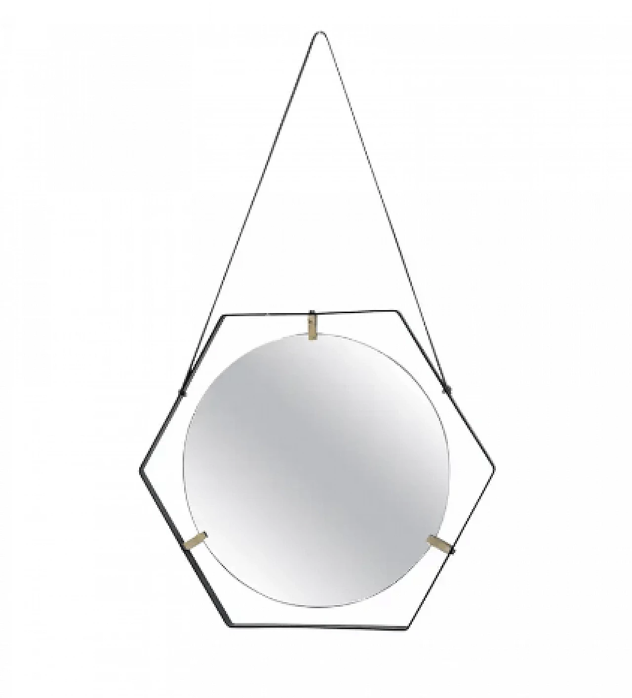 Wall mirror in iron, brass and leather, 1960s 1381077