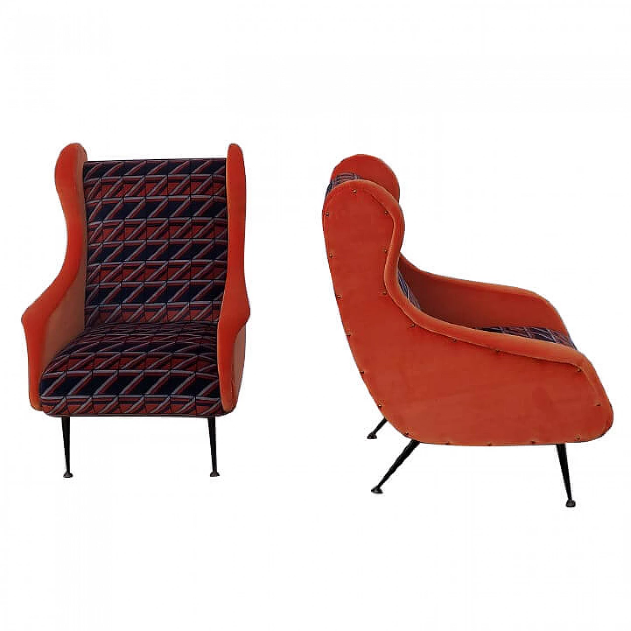 Pair of multicoloured velvet armchairs, 1960s 1381218