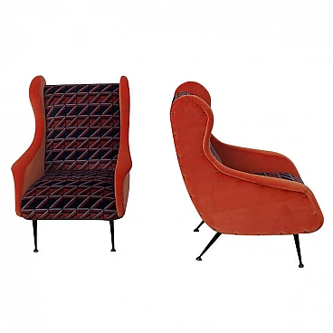Pair of multicoloured velvet armchairs, 1960s