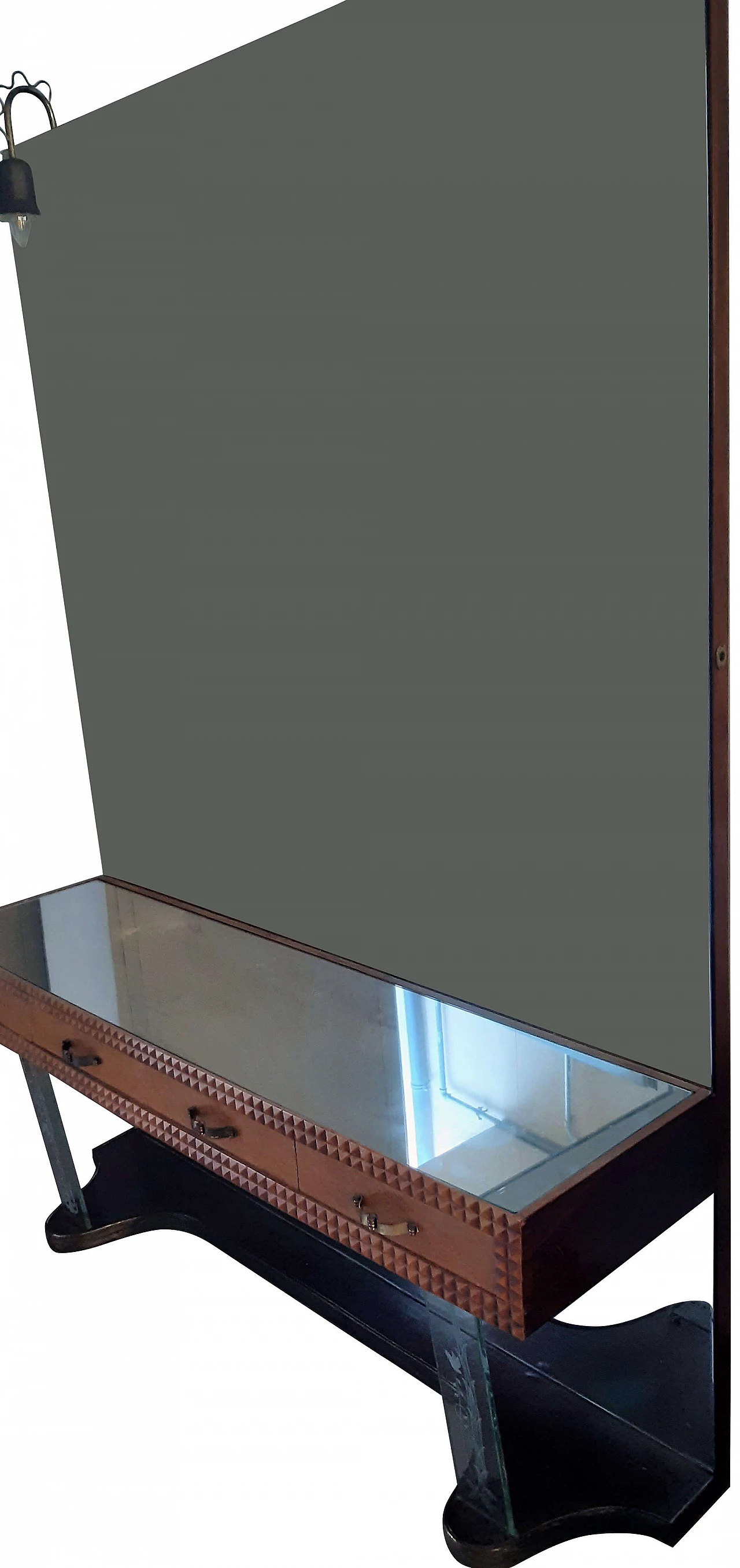 Handmade glass vanity console with large mirror, 1940s 1381235