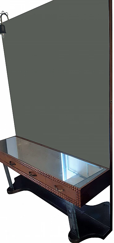 Handmade glass vanity console with large mirror, 1940s