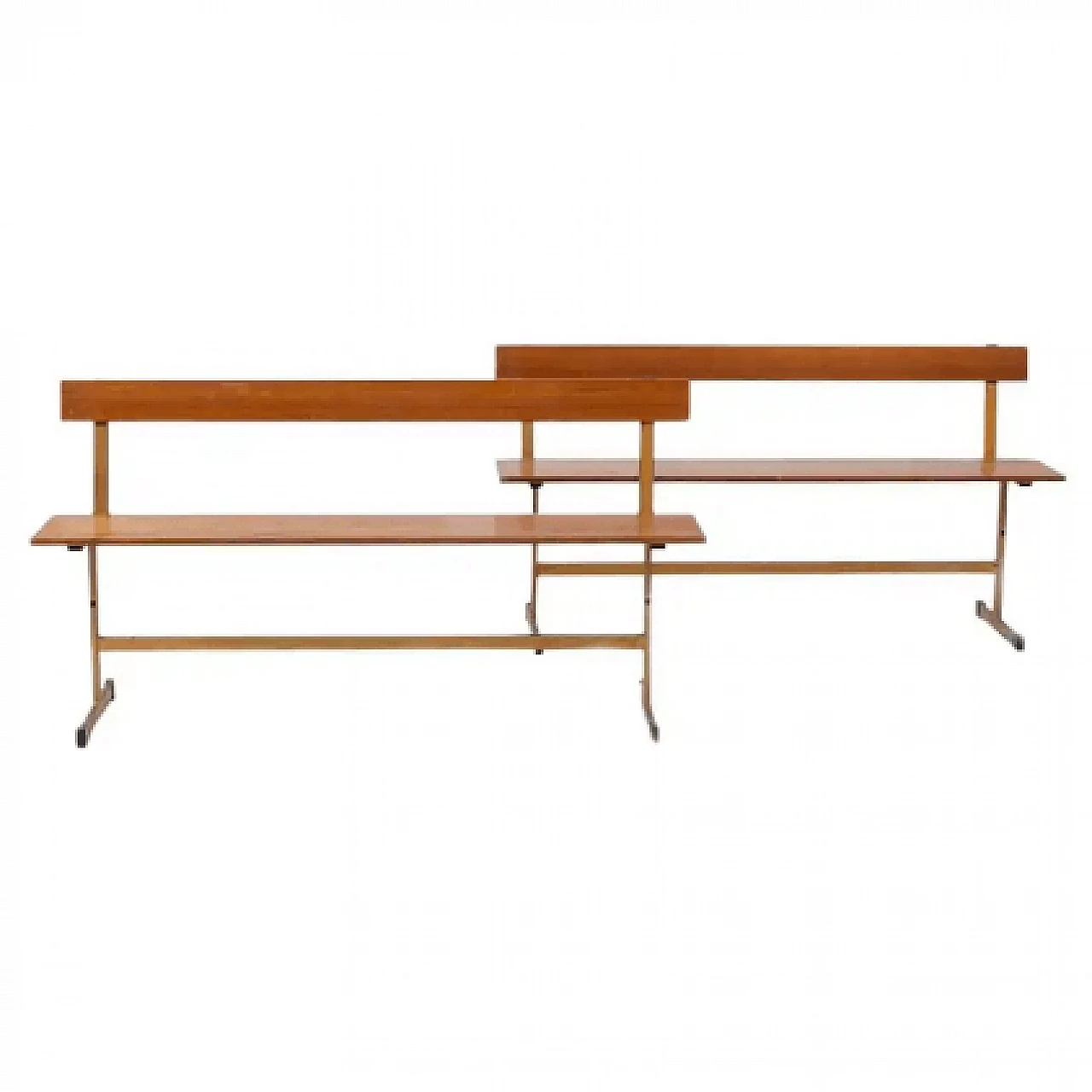 Pair of folding wooden and brass benches, 1950s 1381243
