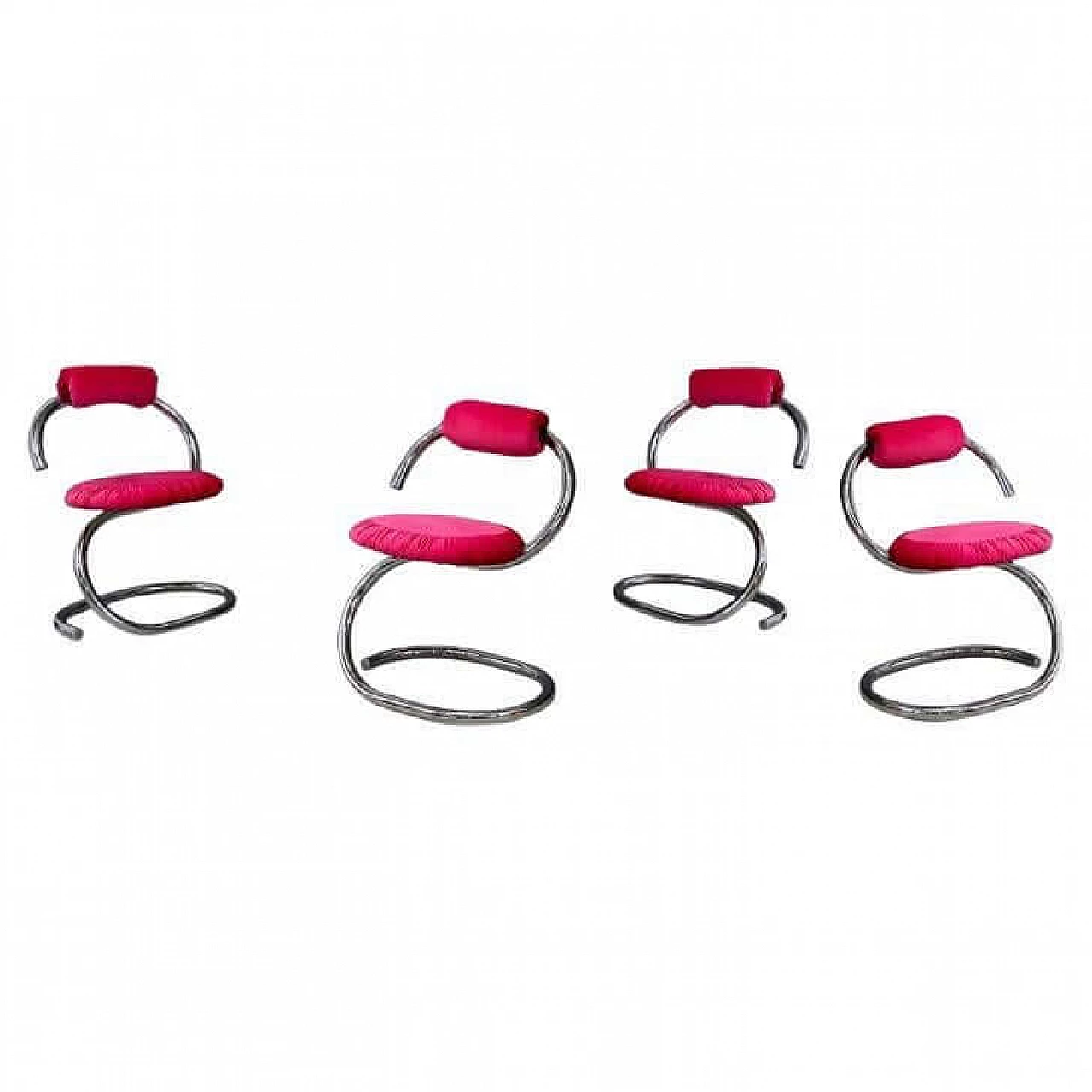 4 Chairs Cobra series by Giotto Stoppino in chromed metal, 1970s 1381245