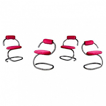 4 Chairs Cobra series by Giotto Stoppino in chromed metal, 1970s