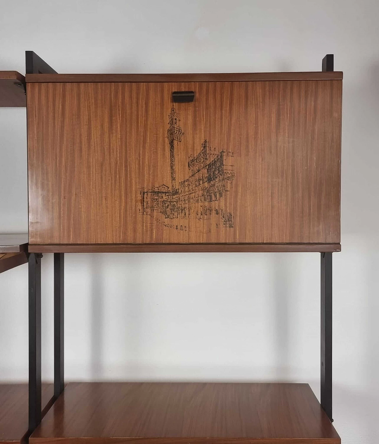 Libreria in metallo nero e legno, anni '60 1381282