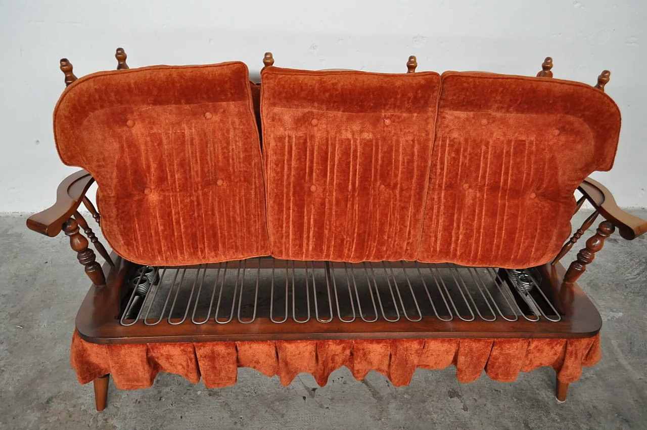 Coppia di poltrone e divano con dondolo in faggio e ciniglia, anni '70 1381319