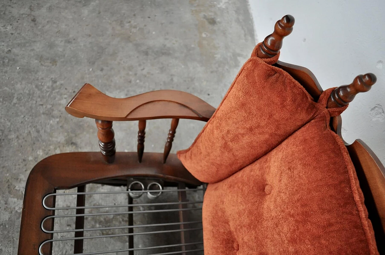 Coppia di poltrone e divano con dondolo in faggio e ciniglia, anni '70 1381321